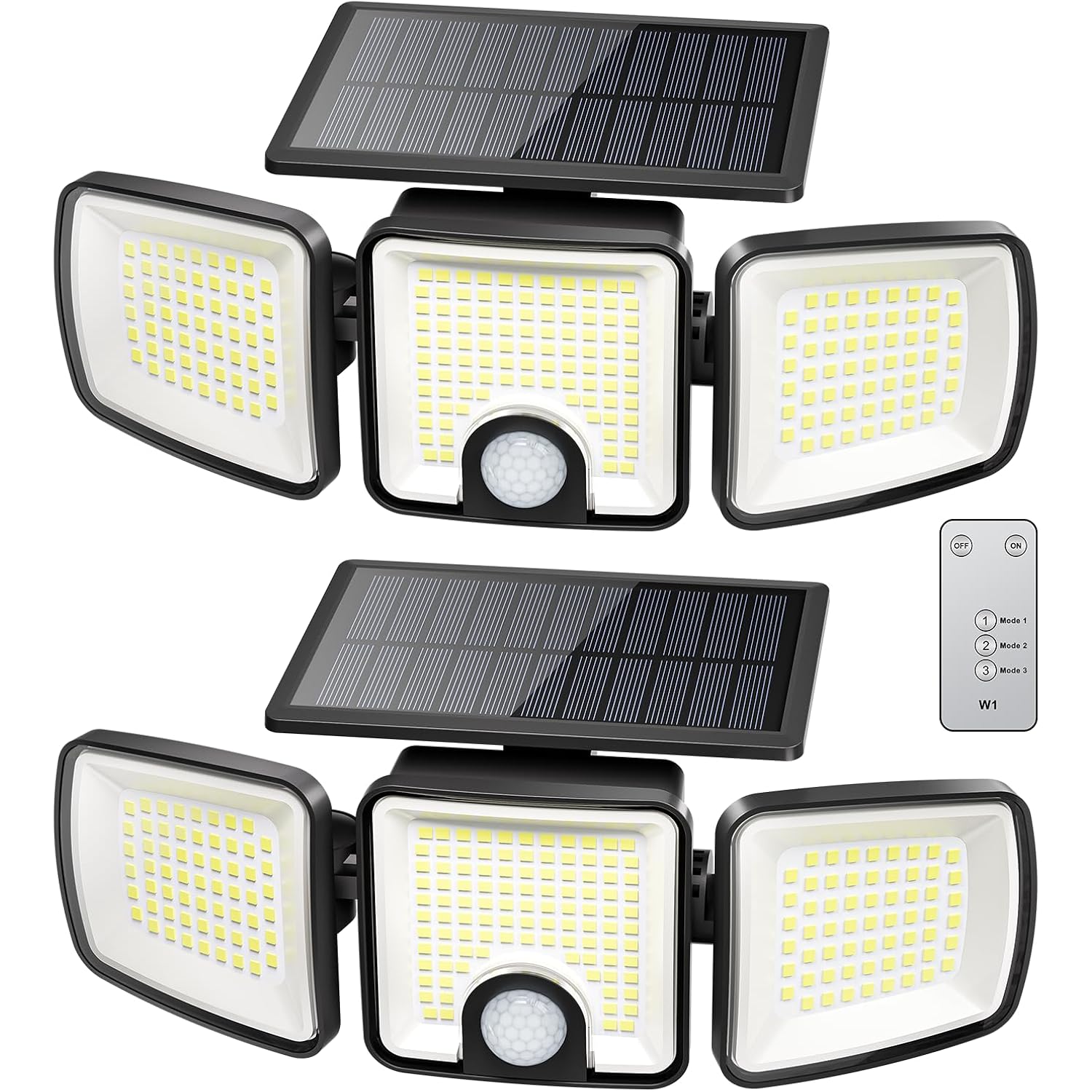 Brightown 2 Pack Solar Outdoor Lights, 2500Lm 223 Led Solar Flood Outdoor Lights With Motion Sensor 3 Modes, 3 Head 270° Wide Angle Street Area Ip65 Waterproof Security Wall Lights With Remote