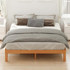 Dumos Full Size Bed Frame, Solid Wooden 12In Platform Bed Base With Sturdy Wood Slat Support, Noise-Free Design, No Box Spring Needed, Easy Assembly, Natural Pine