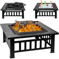 32 Inch Fire Pit Table With Fire Poker & Spark Screen, Outdoor Burning Fire Pits, 3 In 1 Metal Square Firepit Stove For Outside Heating, Bonfire Party, Camping, Patio, Garden