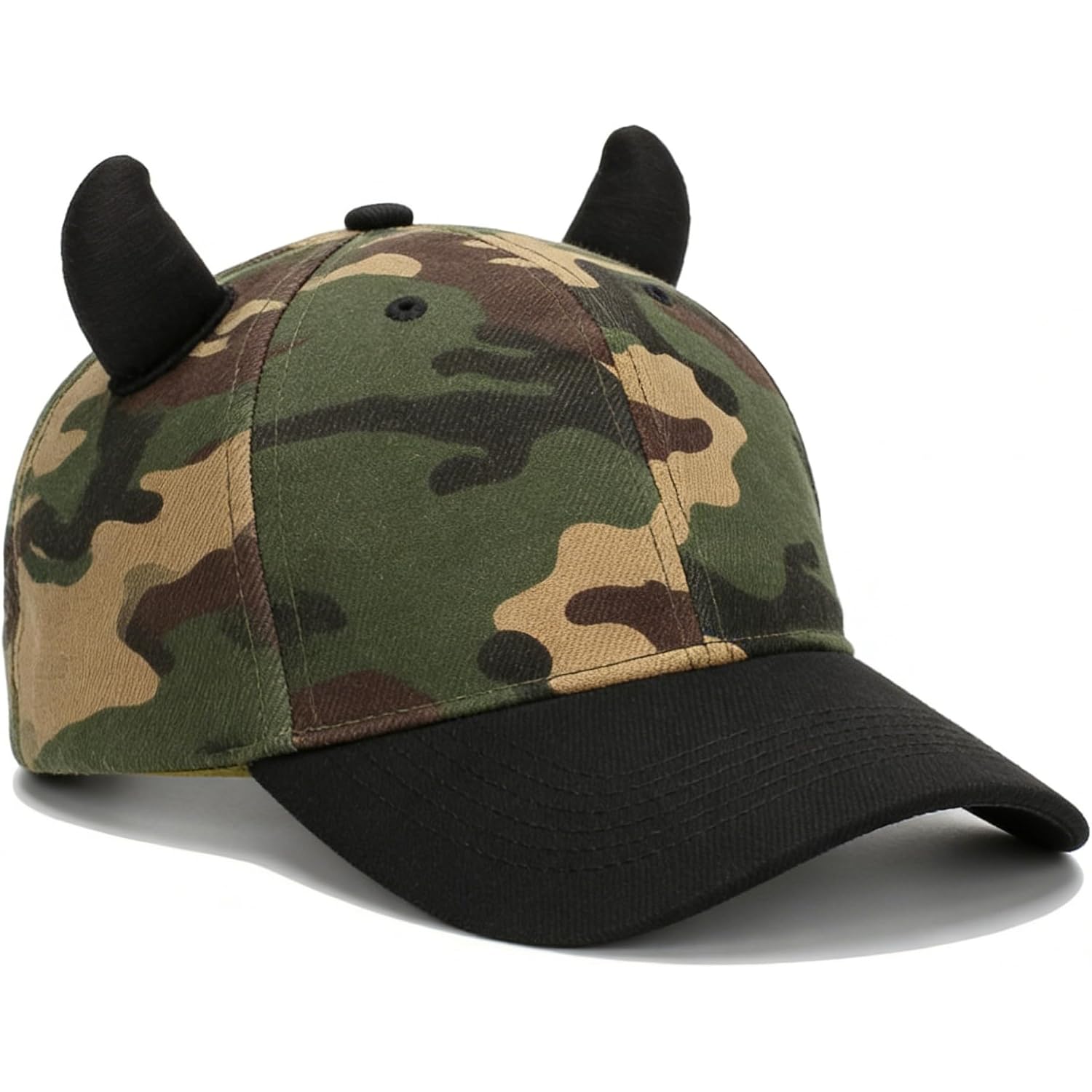 Unisex Camouflage Baseball Cap Outdoor Adjustable Devil Horn Trucker Hat for Halloween Cosplay Party Camouflage