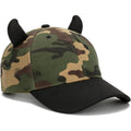Unisex Camouflage Baseball Cap Outdoor Adjustable Devil Horn Trucker Hat for Halloween Cosplay Party Camouflage