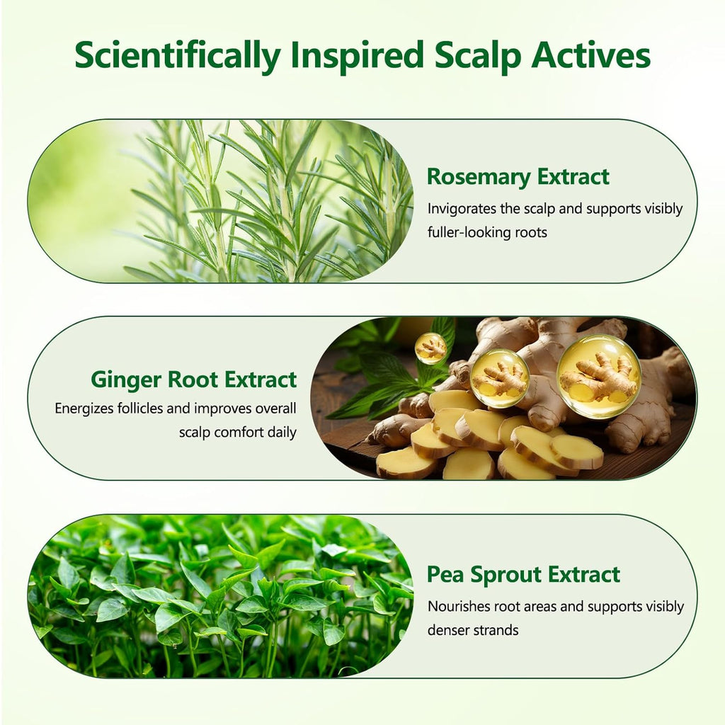 Hair Growth Serum Roll-On, Reduces Hair Shedding & Strengthens Roots, Helps Support Thicker, Fuller Hair, 3% Rosemary, 2% Ginger, 1.5% Pea Extract, 0.85 Fl Oz (Pack of 2)