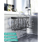 HapiRm Multifunctional Sponge Holder with Unique M-Shaped, 2 Installation Methods Kitchen Sink Caddy Organizer, Rustproof Stainless Steel Kitchen Organizers and Storage Essentials - Black