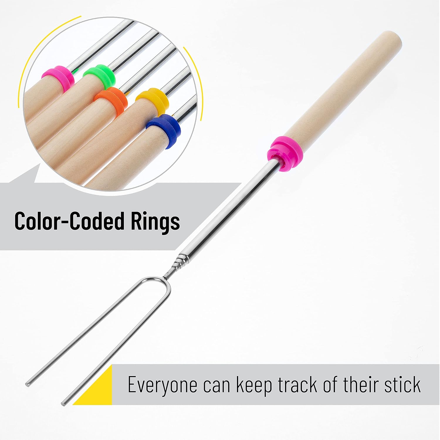 Unco- Marshmallow Roasting Sticks, 32”, 5 Pack, Dark Brown | Wooden Handle, Extendable Stainless Steel Smores Sticks For Fire Pit, Smores Skewers, Campfire Cooking Equipment