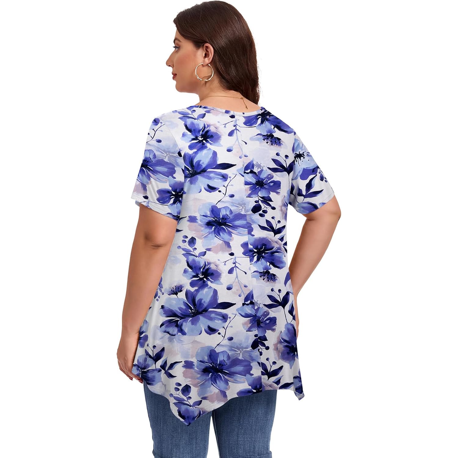 Larace Plus Size Tops For Womens Summer Clothes Short Sleeve Shirts Casual V Neck Tunic Asymmetrical Blouses