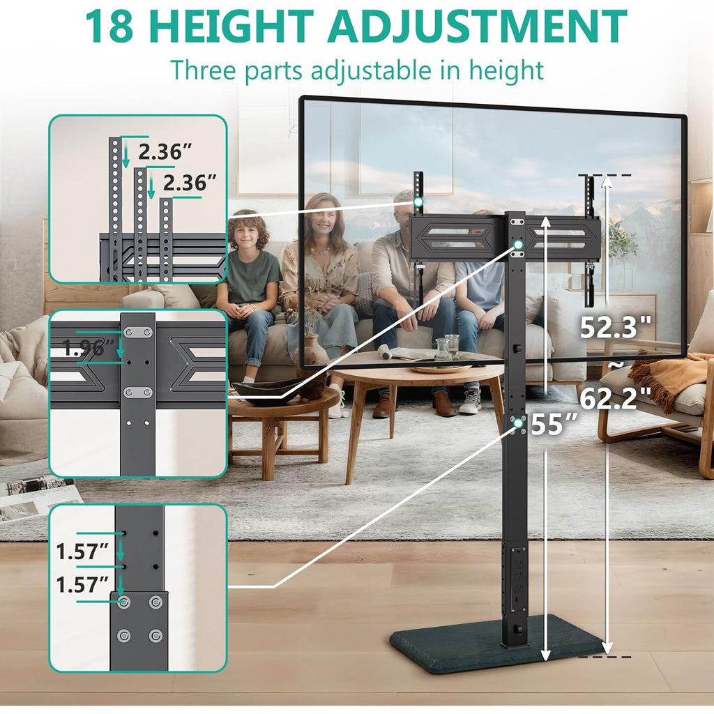 Wali Floor Tv Stand With Power Outlet, Tall Tv Stand Mount For 32-75 Inch Tv Up To 110 Lbs, Swivel And Height Adjustable Tv Stands With Wood Base For Bedroom, Living Room(Tvdvd-7P), Black