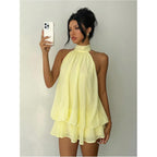 Verdusa Women'S Chiffon Halter Drop Waist Flowy Wedding Guest Mini Dresses