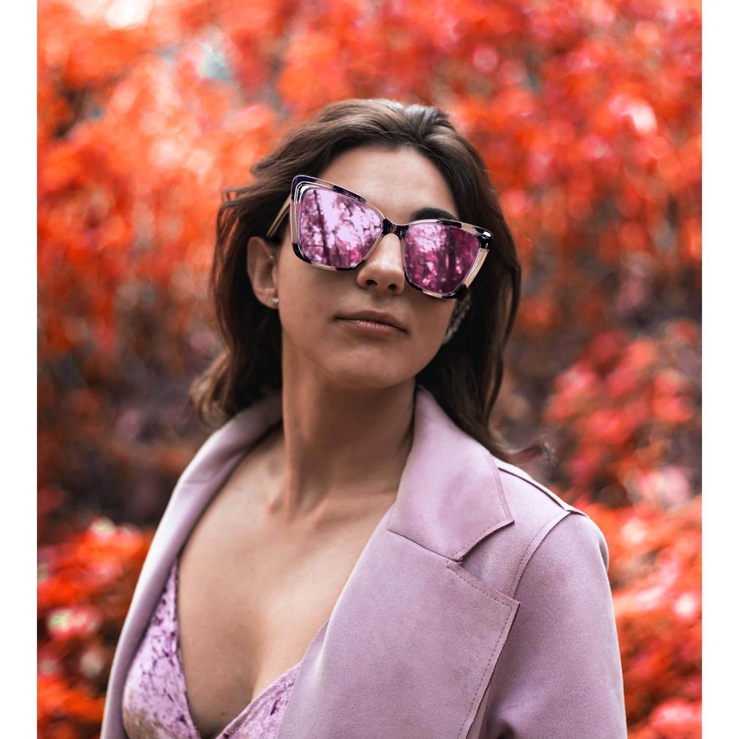 FEISEDY Trendy Polarized Women Sunglasses, Retro Womens Square Cat Eye Sun Glasses B4134