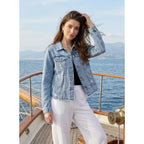 Evaless Womens Boyfriend Washed Crop Denim Jean Jacket Coat