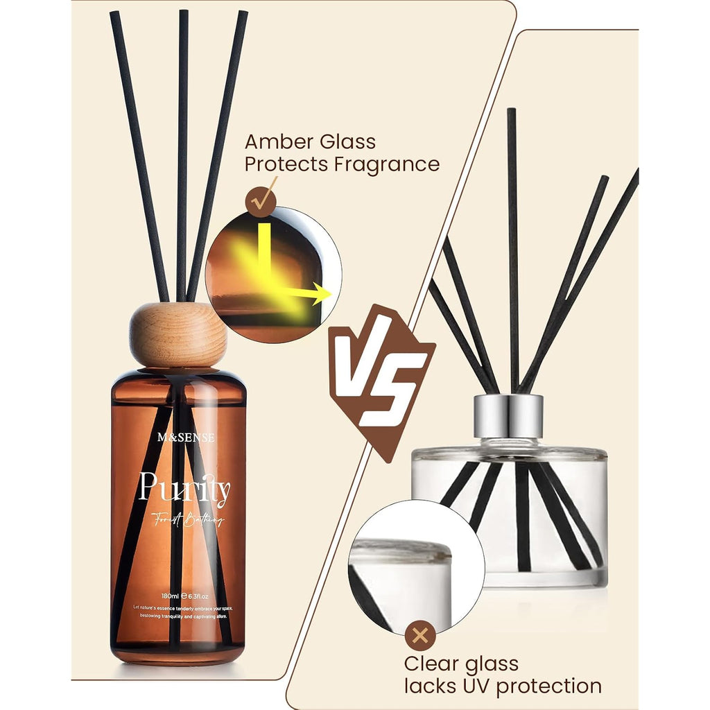 M&Sense Reed Diffuser Set, Forest Mint Fir Scented 6.3 Fl Oz Natural Essential Oil Diffusers With Sticks, Non-Toxic Organic Air Freshener, Long-Lasting Fragrance Oils For Home Office Bathroom Bedroom