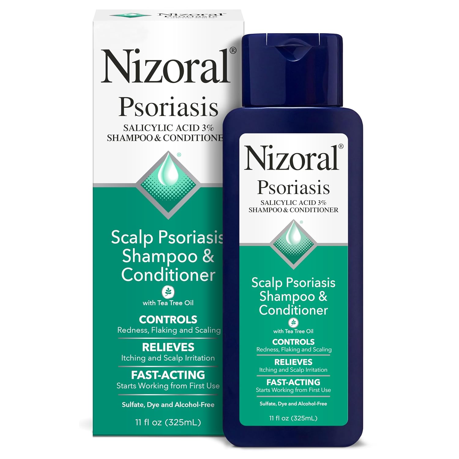 Nizoral Psoriasis Shampoo & Conditioner, 11 Oz, Gentle Scalp Treatment, Relieves Itching and Flaking, Redness and Scaling Effective Scalp Psoriasis Shampoo with Salicylic Acid and Tea Tree Oil