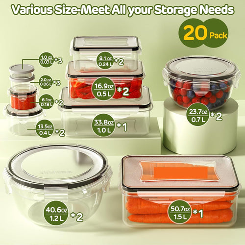 40 Pcs Food Storage Containers With Lids Airtight (20 Lids &20 Containers) - Leakproof Meal-Prep Containers For Kitchen Storage Reusable Plastic Microwave/Dishwasher Safe With Labels & Pen