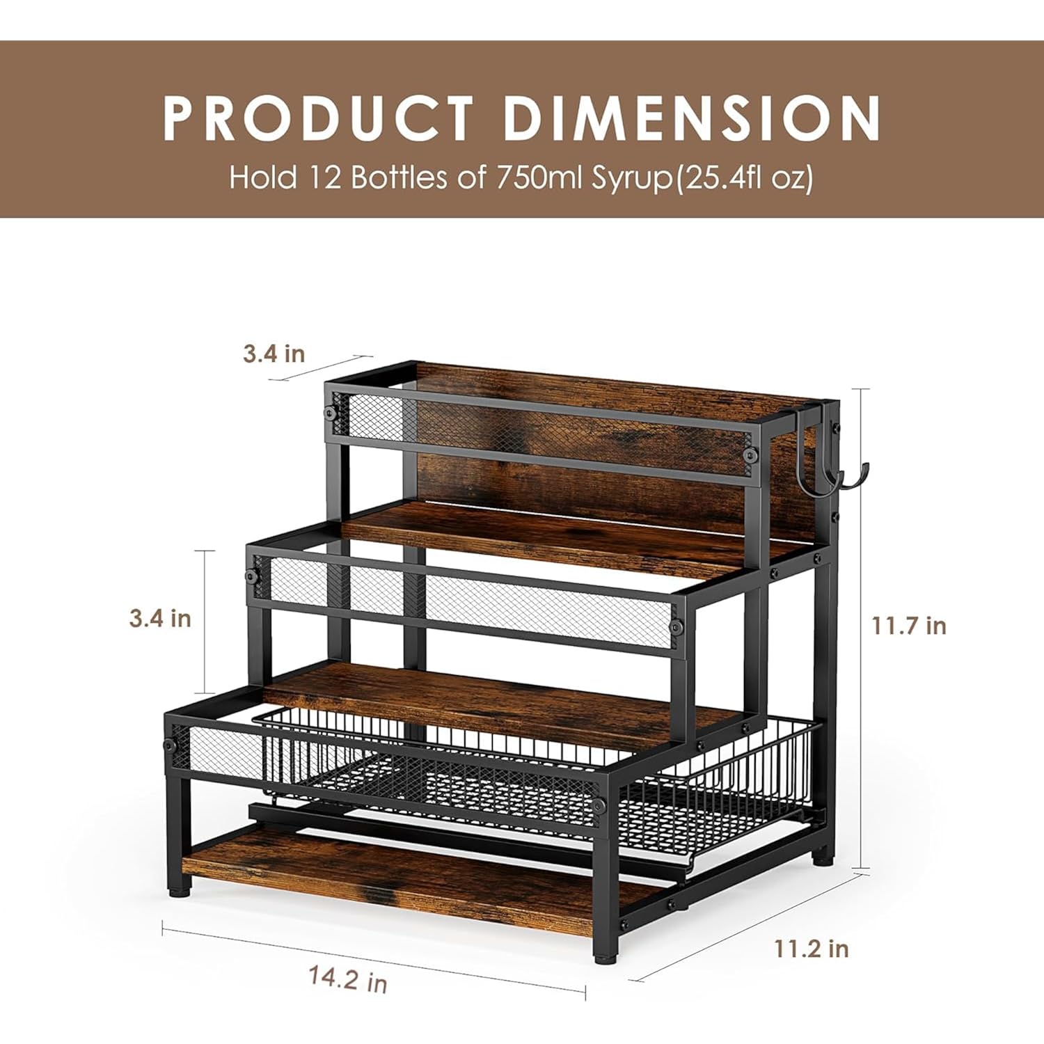 Loteyike 3 Tier Coffee Syrup Rack Organizer, 12 Water Bottles Holder Stand Liquor Cabinet Storage, Wine Rack Countertop Storage Rack Coffee Bar Cabinet For Kitchen