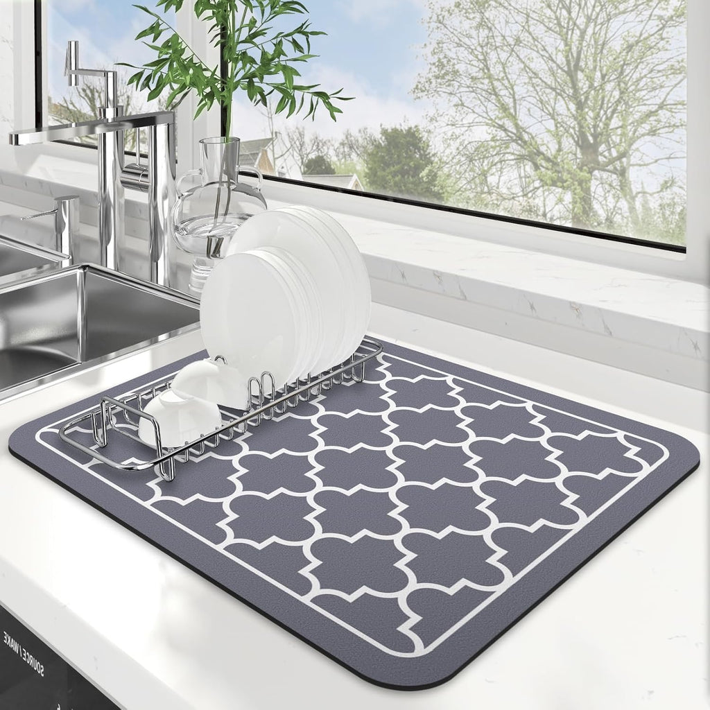 Wiselife Dish Drying Mat Super Absorbent Drying Mat Large Dish Drying Mats For Kitchen Counter Easy Clean Dish Mat Kitchen Drying Mat15"X 18" Stylish Grey