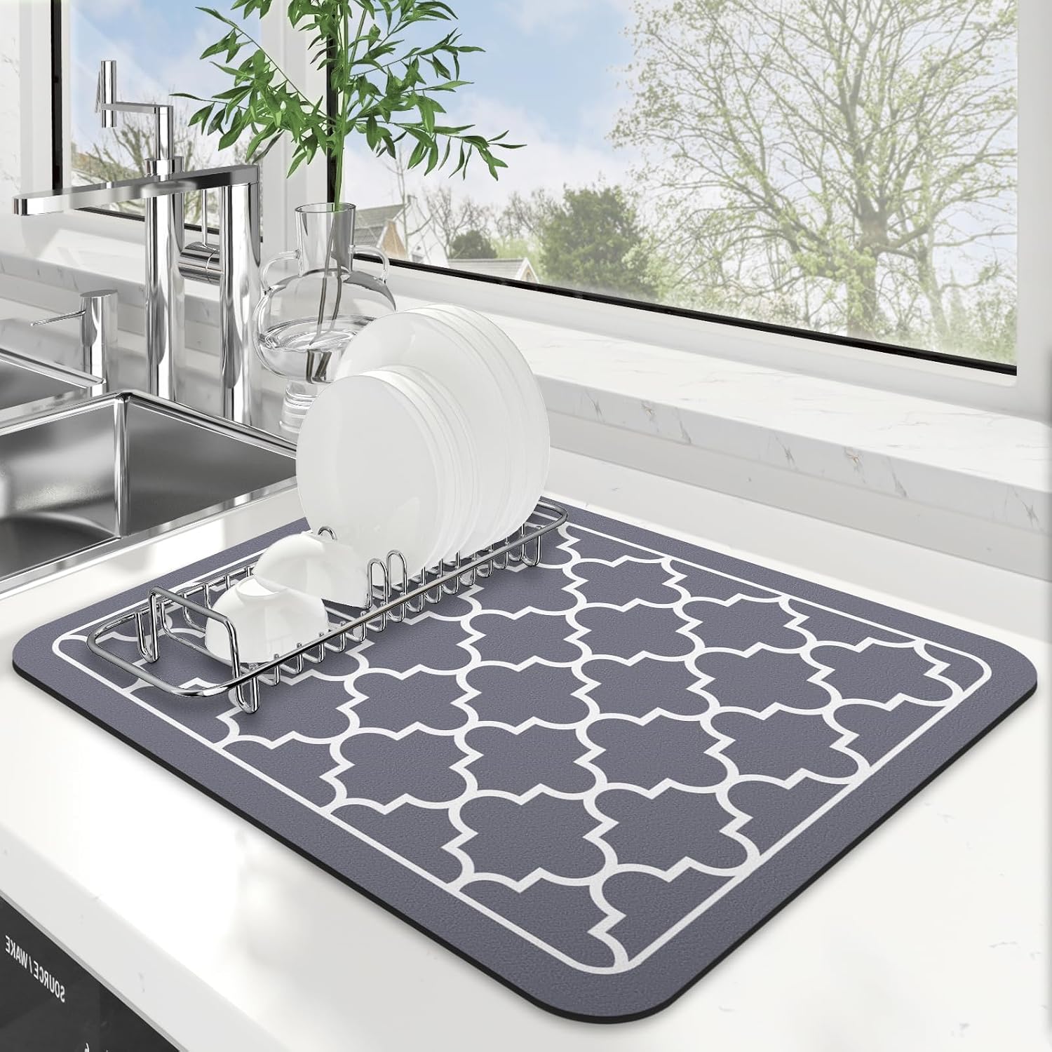 Wiselife Dish Drying Mat Super Absorbent Drying Mat Large Dish Drying Mats For Kitchen Counter Easy Clean Dish Mat Kitchen Drying Mat15"X 18" Stylish Grey