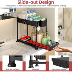 4-Pack 2-Tier Under Sink Organizer With Pull Out Drawers | Multi-Use Kitchen & Bathroom Storage. Includes Hanging Hooks And Cups. Black, Space-Saving Cabinet Design.