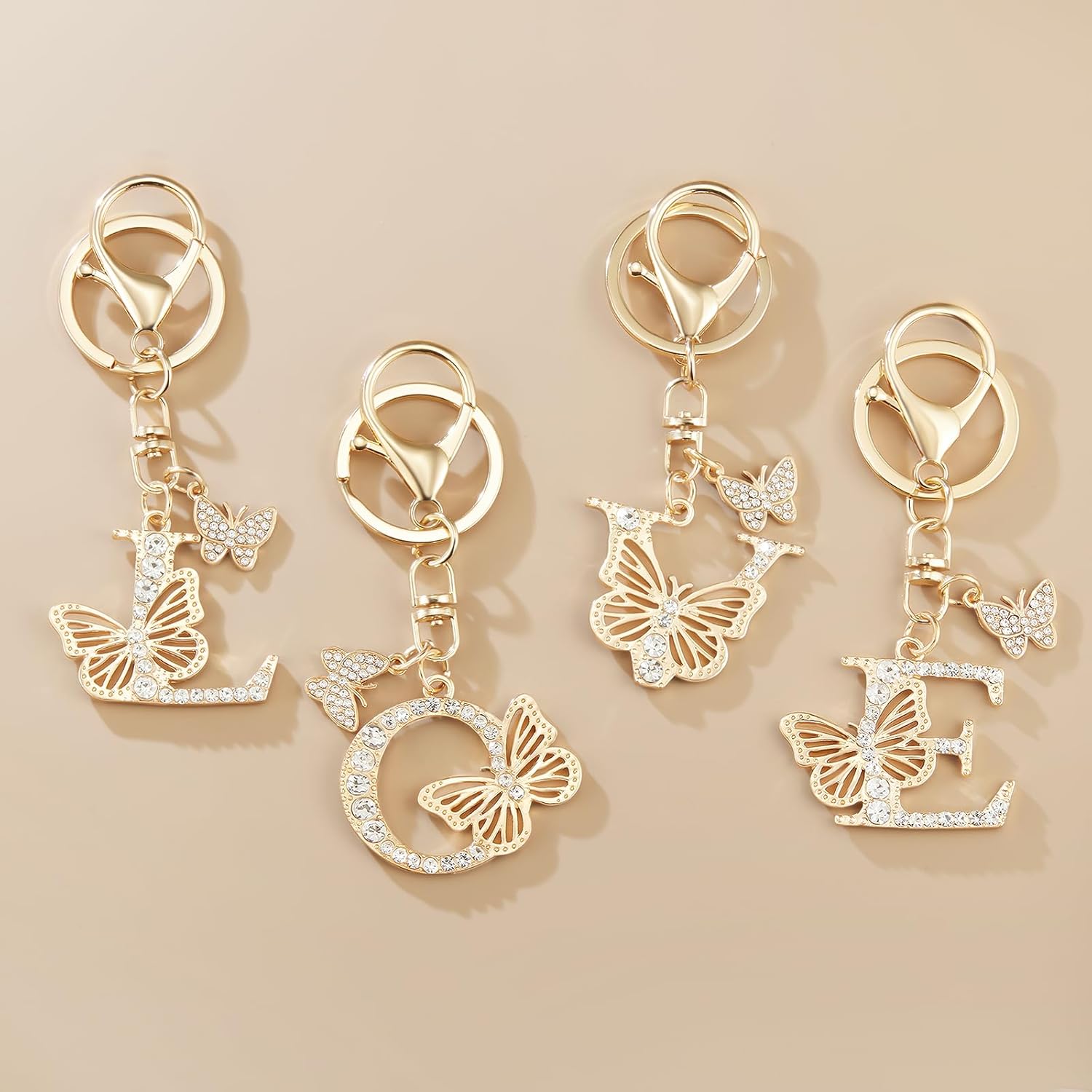 Gold Plated Alphabet Initial Letter Keyring Keychain for Women Girls Crystal Key Chains for Wallet Backpack Bag Charm