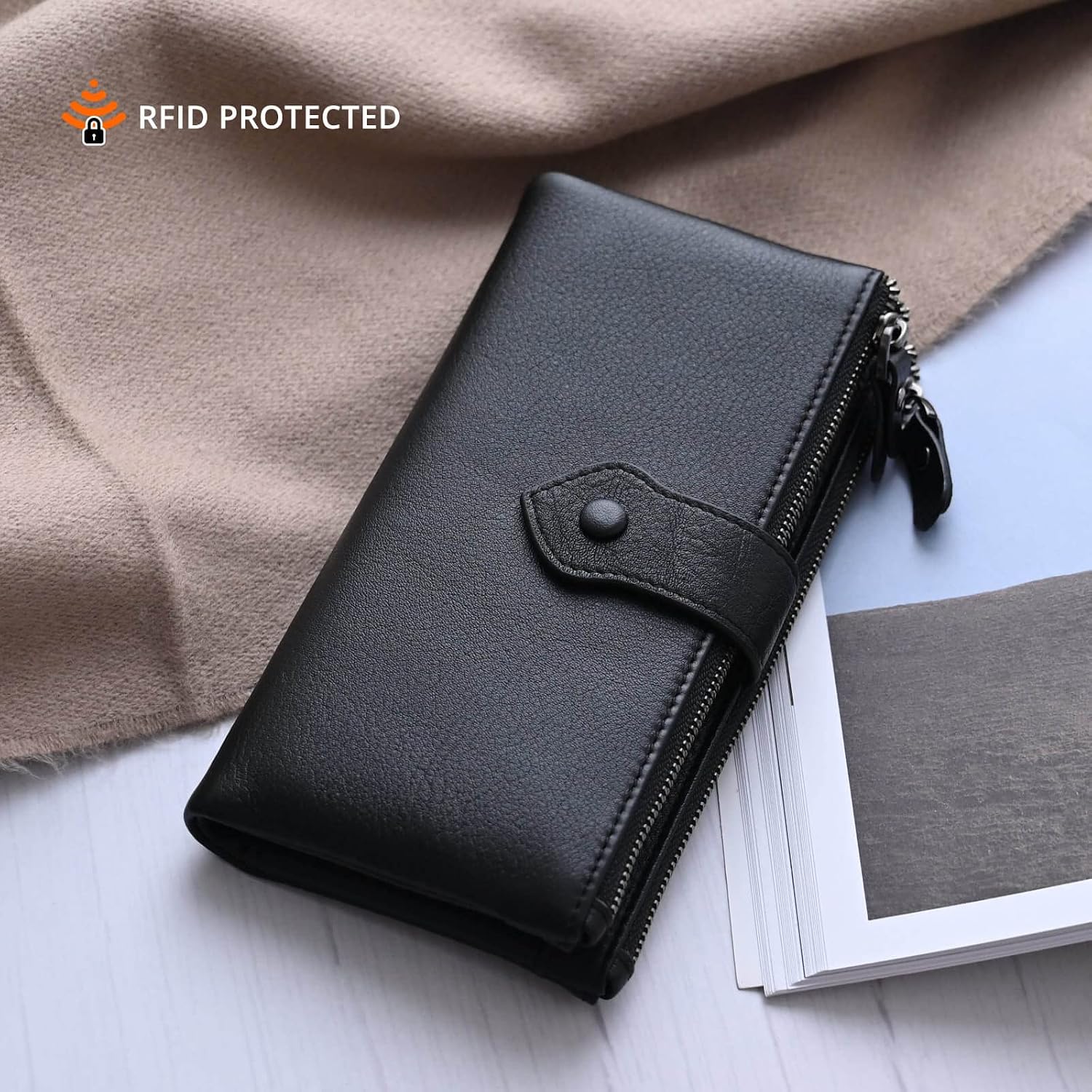 Bveyzi Women Soft Leather Rfid Blocking Bifold Slim Wallets Ladies Credit Card Holder Double Zipper Pocket | Soft