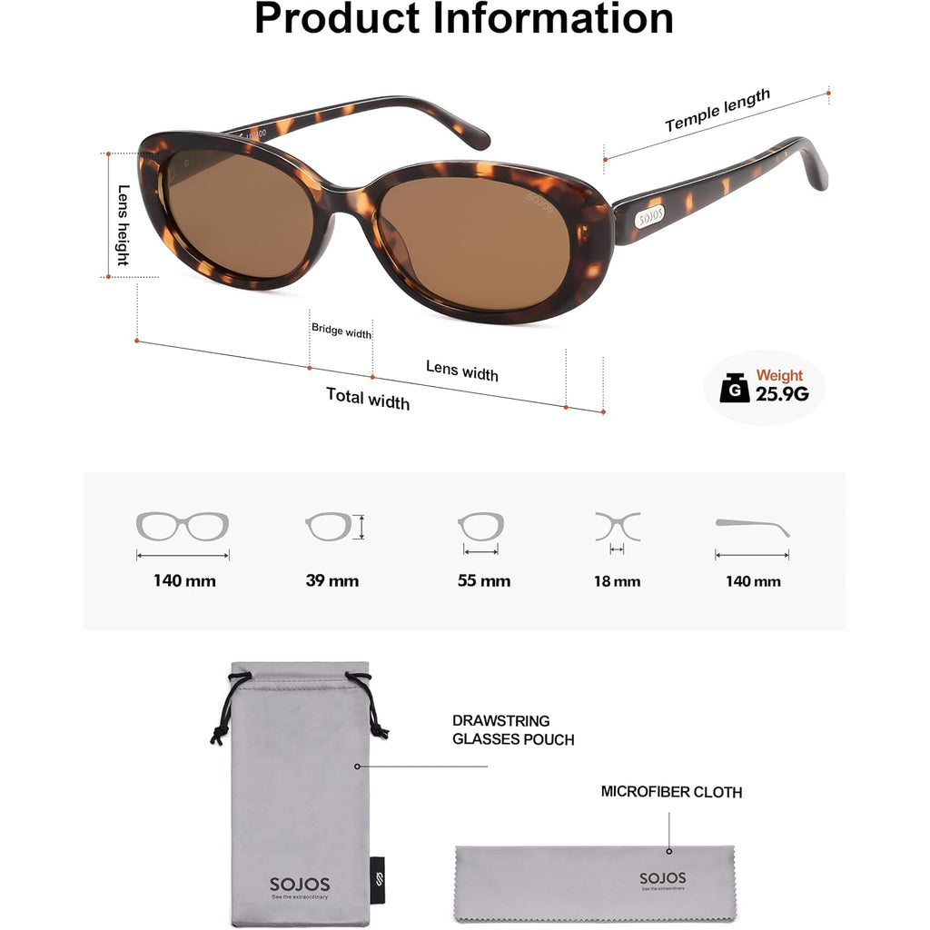 Sojos Retro Oval Polarized Sunglasses For Women Men Big Vintage 90S Style Womens Mens Sunnies Sj2369