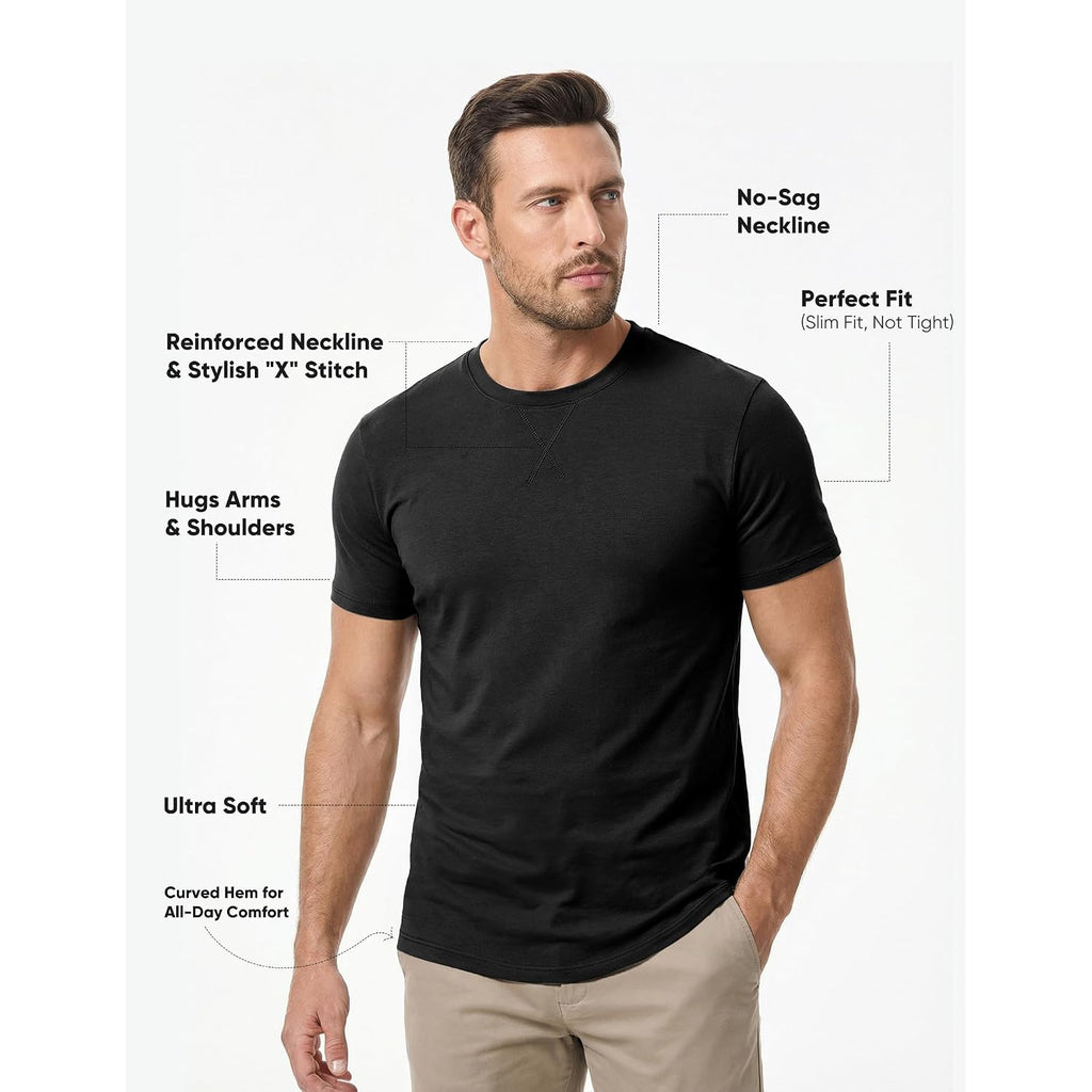 Jmierr Mens 3 Pack Cotton Hipster Hip Hop Longline Crewneck T-Shirt
