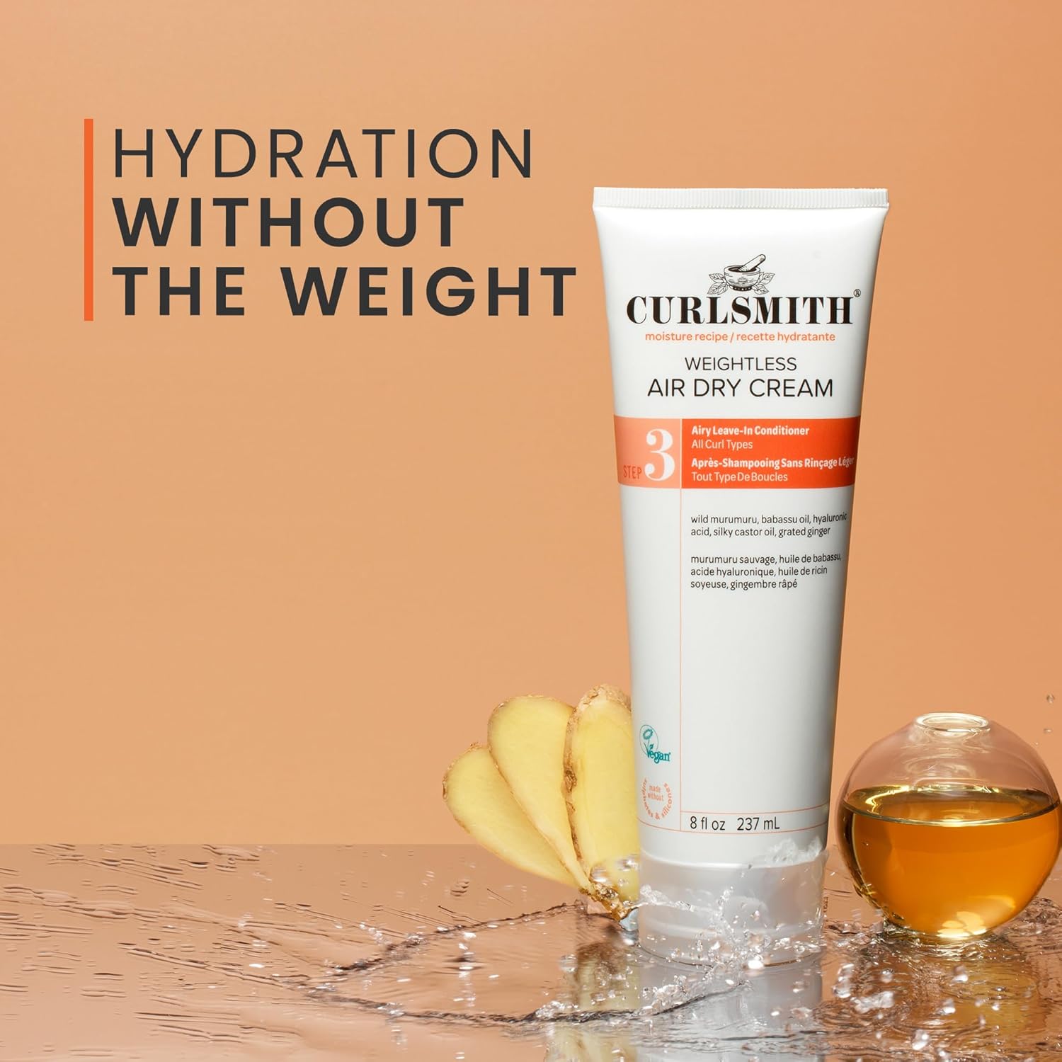 CURLSMITH Weightless Air Dry Cream for Hair, Hydrating and Detangling, Leave In Conditioner for Curly Hair, For All Curl Types, Vegan & Cruelty-free