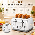 Toaster 4 Slice Retro Stainless Steel,Best Prime 4 Slice Toaster Wide Solt With 7 Shade Settings, Perfect For Waffles, Bagels And More Lainsten T-527