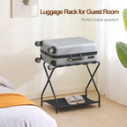 Amhancible Luggage Rack, Set Of 2, Foldable Suitcase Stands For Guest Room, Metal Luggage Holder With Storage Shelf For Bedroom, Hotel, Easy Assemble, Black Hlr02Bk