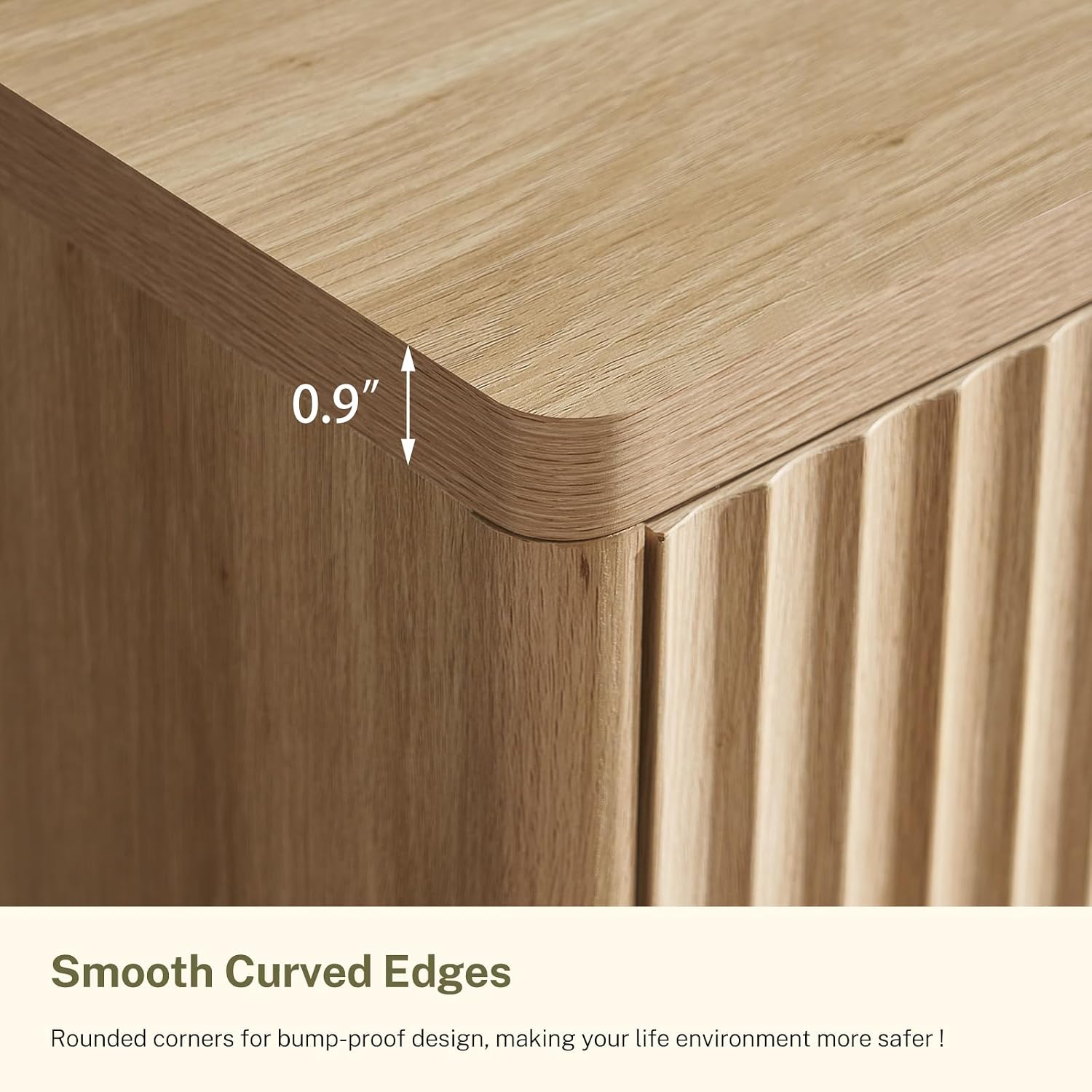 Fluted 6 Drawer Dresser For Bedroom, Wide Modern Chest Of Drawers With Metal Handle, Curved Profile Design, Wood Closet Clothes Storage Organizer For Bedroom, Hallway, Natural