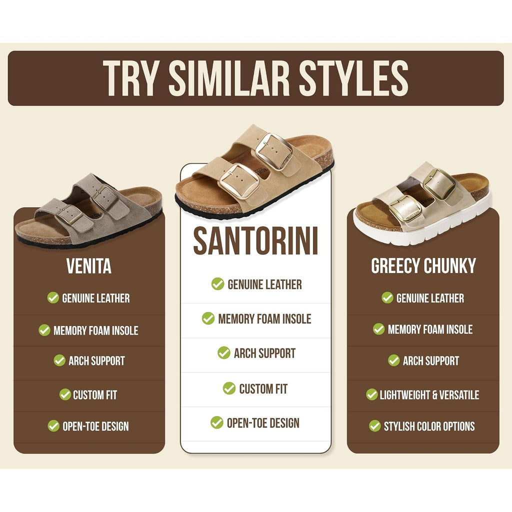 Project Cloud 100% Genuine Leather Footbed Sandals For Women 2026 Comfortable Beach Essentials Womens Sandals Memory Foam Vacation Essentials Slides For Women Footwear (Santorini)