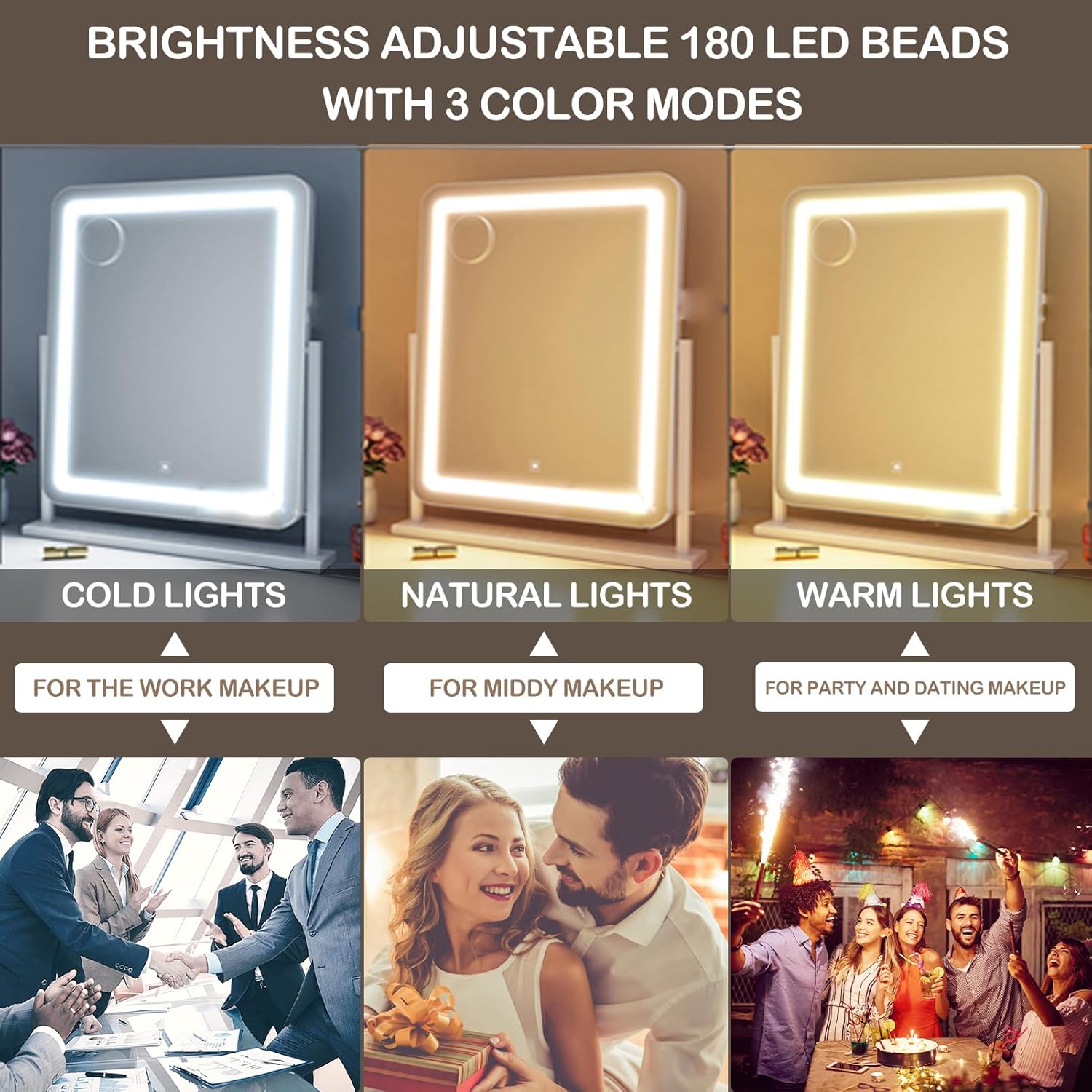 Gvnkvn Vanity Mirror with Lights, 17.3’’ LED Makeup Mirror Detachable 10X Magnification, Smart Touch Control, 3 Color Lighting Modes,360°Rotation Tabletop Make Up Mirror for Bedroom Bathroom