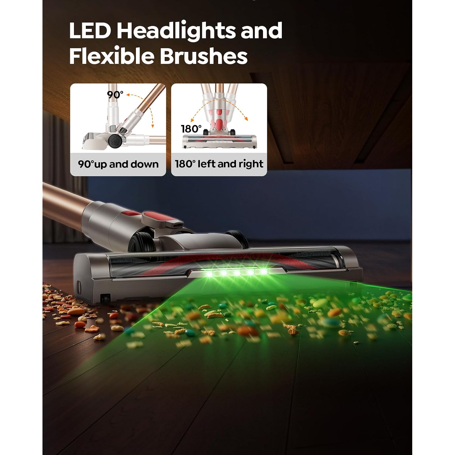 Cordless Vacuum Cleaner 550W 45Kpa, 50Mins Stick Vacuum Cordless Rechargeable With 90° Folding Tube, Adjustable Height, Anti-Tangle Brush, Wall-Mount, Handheld Vacuum Cleaner For Home/Pet Hair/Floors