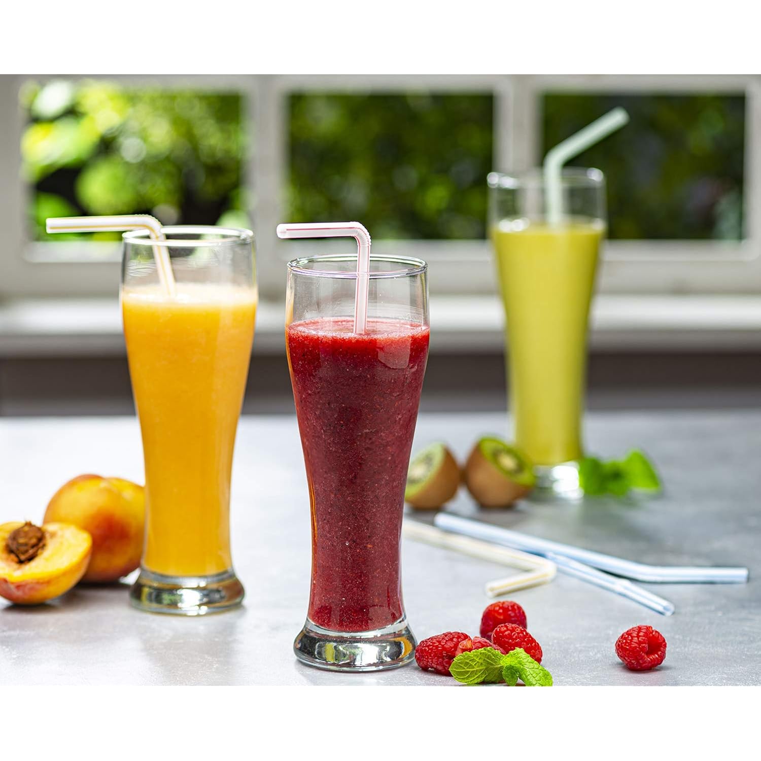 Comfy Package Flexible Disposable Plastic Straws [200 Pack] Assorted Colors | Bpa-Free Bendable Plastic, Bright Striped Design, Assorted Colors, Sodas, Juices, Cocktails, & Parties