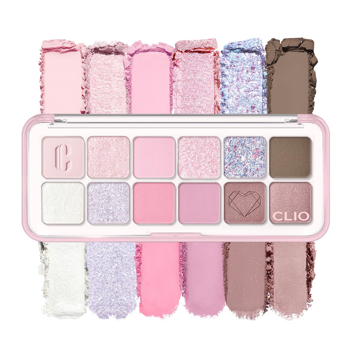 CLIO Pro Eye Palette Air, 12-Color Eye Shadow Palette, Matte Shimmer Mix, Air-Fit Blendable Pigmented Buildable Color, Low Fallout, Cool Light Neutral Tone, Daily Korean Makeup (12 CRYSTAL PAW)