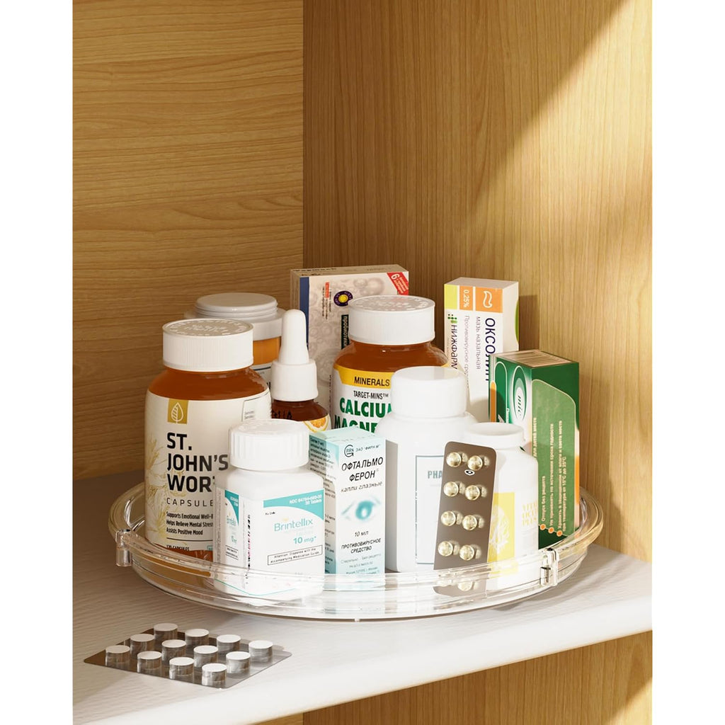 Lamu 2 Pack Lazy Susan Organizer 9 Inch Lazy Susan Turntable For Cabinet, Rotating Spice Organization For Cabinet, Kitchen, Table Top, Countertop, Pantry Fridge Organizers And Storage, Clear
