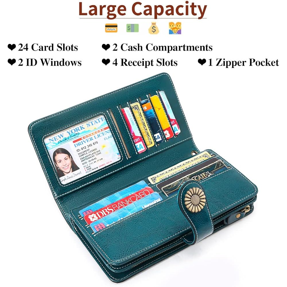 SENDEFN Wallets for Women Leather Credit Card Holder with RFID Blocking Large Capacity Wristlet | with RFID Blocking, Large Capacity, Wristlet, with RFID Blocking, Large Capacity, Wristlet