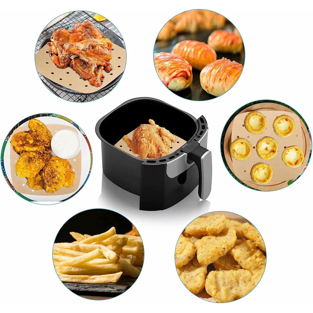 Air Fryer Parchment Paper Liners: 200Pcs 8.5 Inch Square Perforated Parchment Paper For Air Fryer, Premium Bamboo Steamer Liner For Air Fryers Baking Cooking Oven