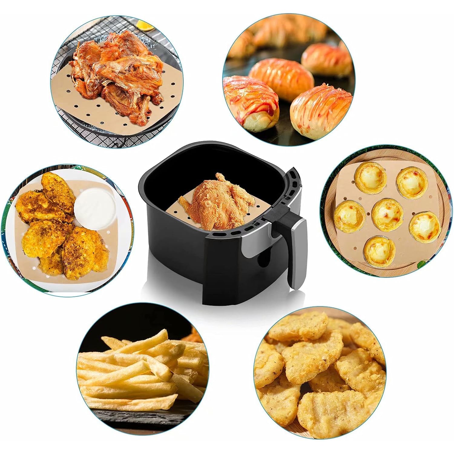 Air Fryer Parchment Paper Liners: 200Pcs 8.5 Inch Square Perforated Parchment Paper For Air Fryer, Premium Bamboo Steamer Liner For Air Fryers Baking Cooking Oven