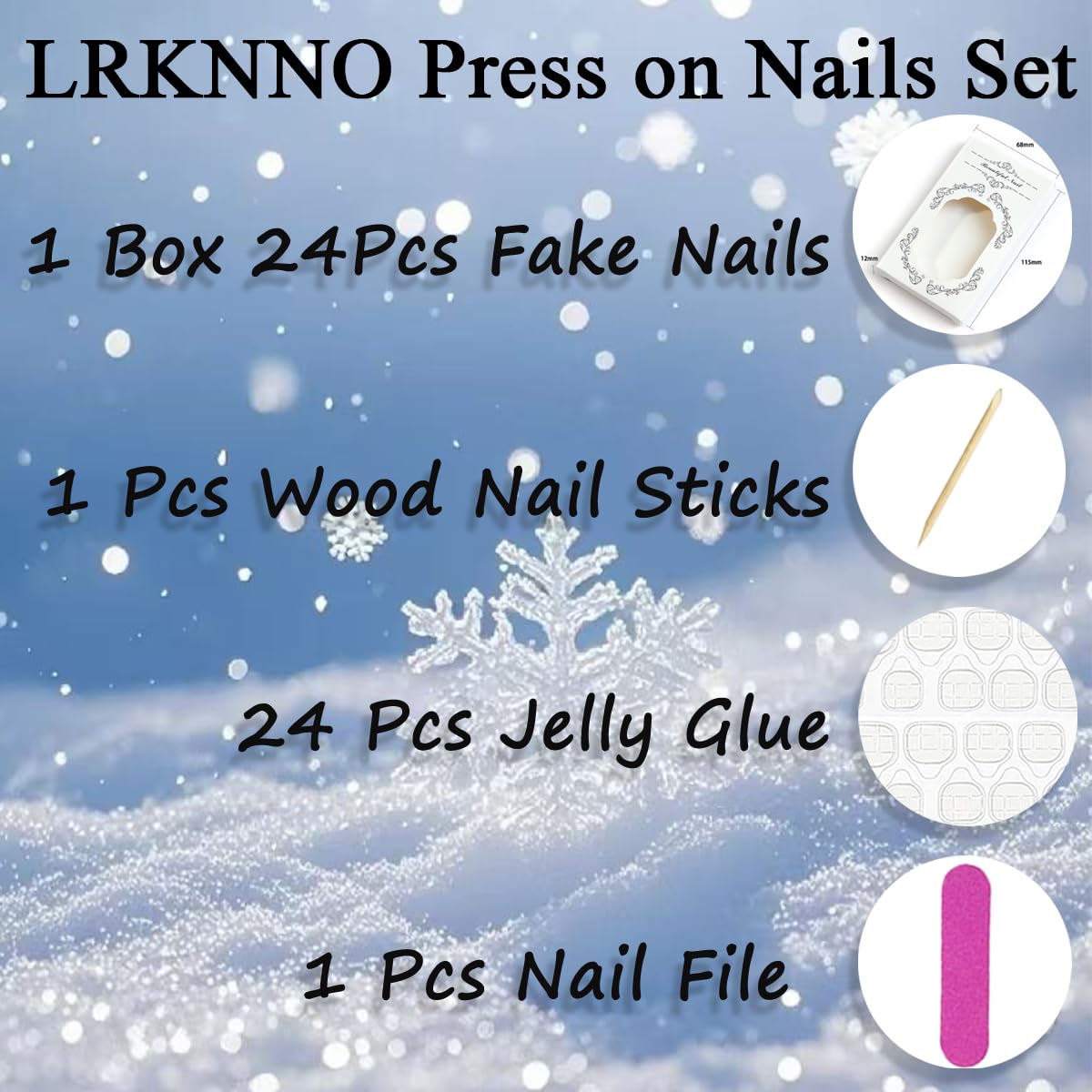 24Pcs Christmas Press on Nails Long Almond French Tip Fake Nails with Black Stripes Christmas Gifts Design Snowflake False Nails Winter Holiday Stick on Nails for Women DIy Acrylic Manicure Decoration