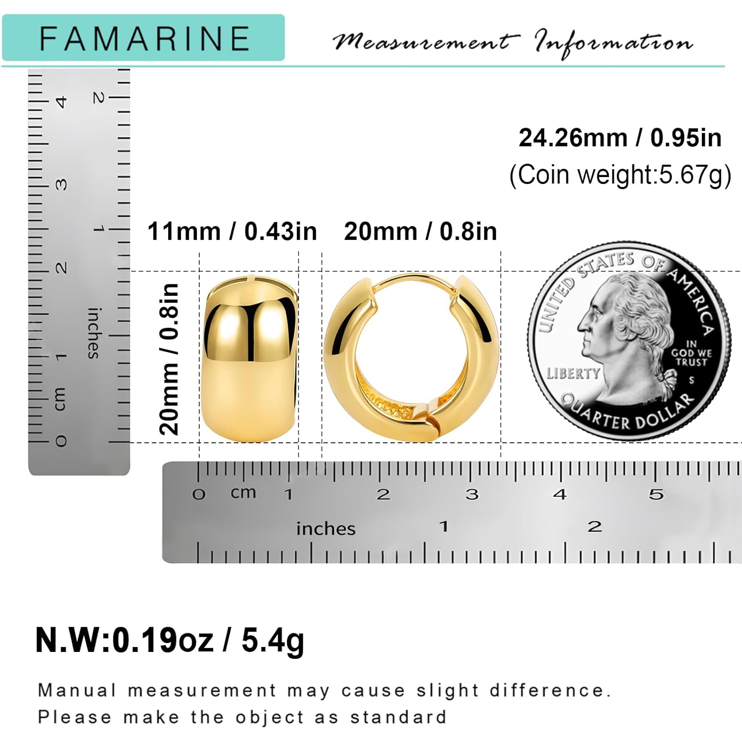 FAMARINE Chunky Thick Hoop Earrings for Women Gold Hoops Huggie Earrings for Men Gift