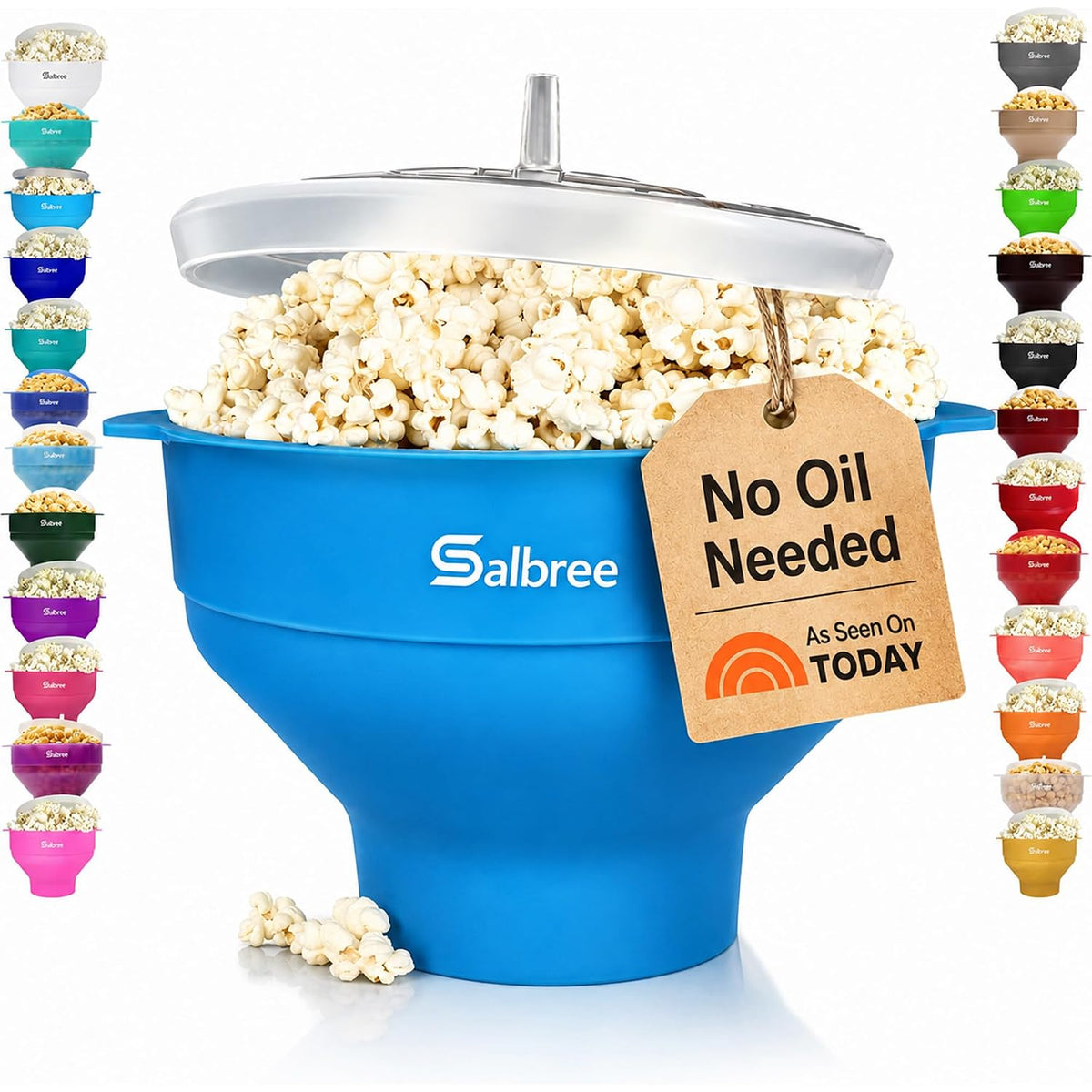 The Original Salbree Microwave Popcorn Popper Machine, Silicone Popcorn Maker, Collapsible Microwavable Bowl - Hot Air Popper - No Oil Required - The Most Colors Available (Turquoise)