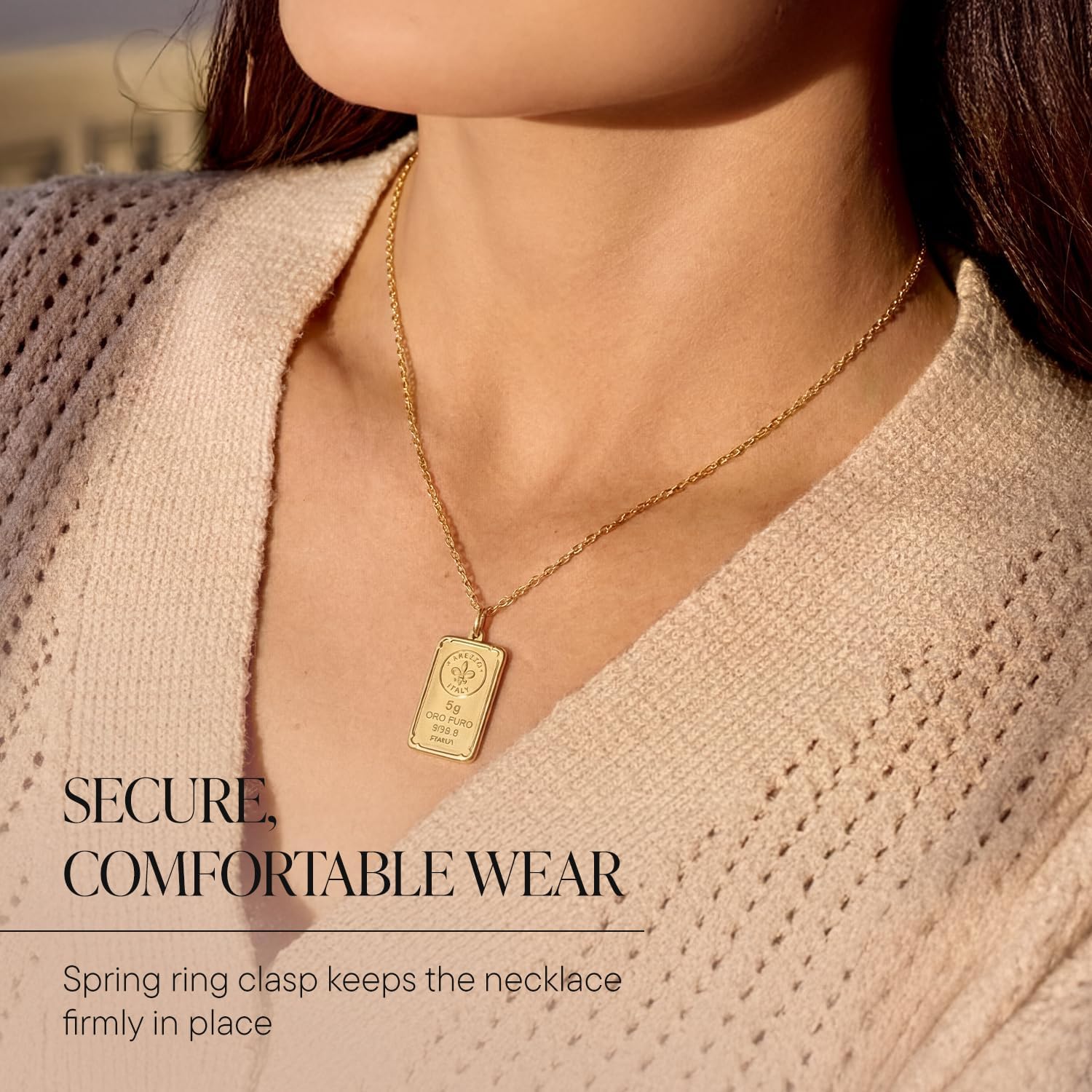 Ross-Simons Italian 24kt Yellow Gold Fleur-De-Lis Five-Gram Ingot Pendant Necklace with 14kt Gold Frame, Jewelry, Christmas, Birthday Gift