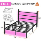 Clibfeng Full Size Bed Frame With Headboard And Footboard,Steel Slats Support-Led Bed Frame With Charging Station,Mattress Foundation-Under Bed Storage, No Box Spring Needed,Noise Free,Black