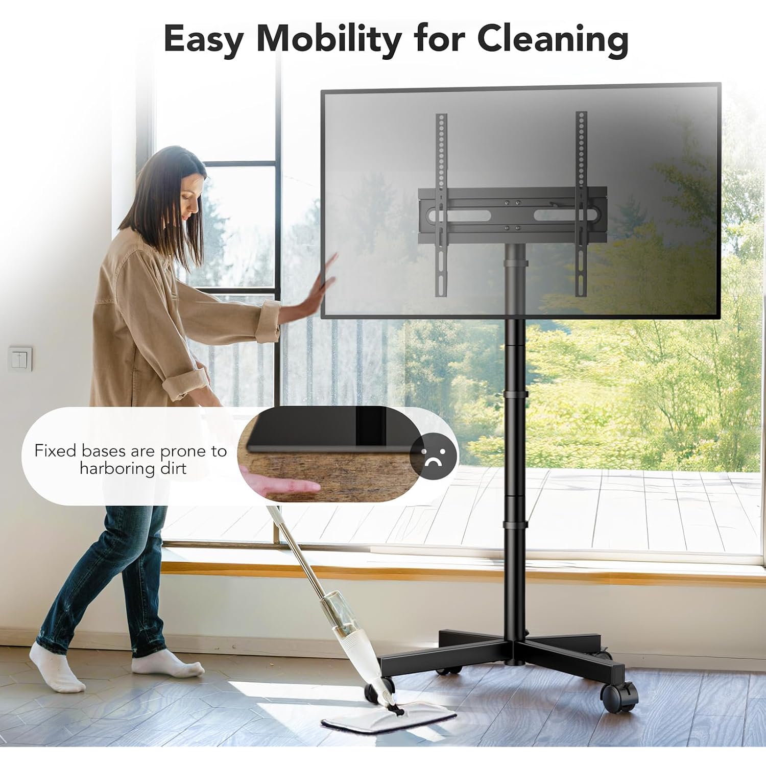 Mobile Tv Cart Stand With Wheels For 23-60" Tvs, Height Adjustable, Portable Floor Stand Holds Up To 88 Lbs, Rolling Tv Mount Max Vesa 400X400Mm