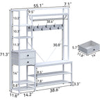 Gyfimoie 7-In-1 White Hall Tree With Bench And Shoe Storage, 55" Wide Entryway Coat Rack With Shoe Storage Shelves & Drawers, Mudroom Bench With Seating And Hooks For Hallway, Entrance