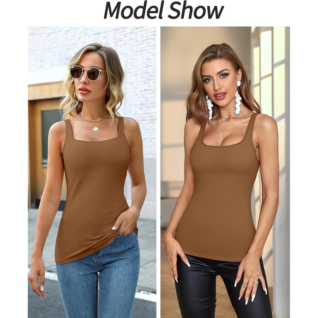 Women's Cotton Tank Top with Shelf Bra Adjustable Wider Strap Camisole Basic Cami Tanks