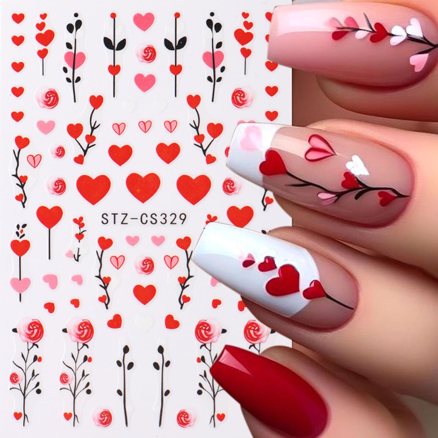 Valentine's Day 3D Nail Art Stickers - Vintage Rose Nail Decals Red Rose Love Heart Purple Flower Nail Stickers Valentine's Nail Designs DIY Adhesive Decals Manicure Decorations Nail Supplies 6Sheets