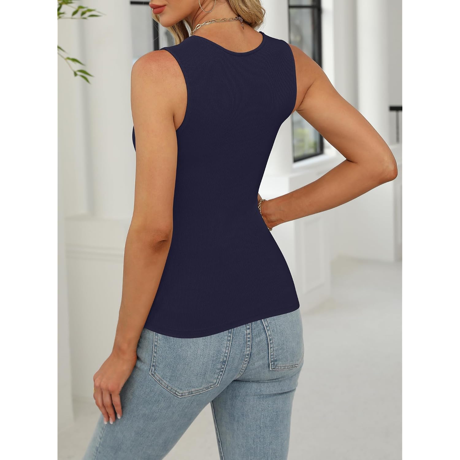 ANRABESS Women’s Tank Tops Square Neck Thick Straps Sleeveless Summer Slim Fit Shirts Knit Basic Tee Work & Vacation Clothes