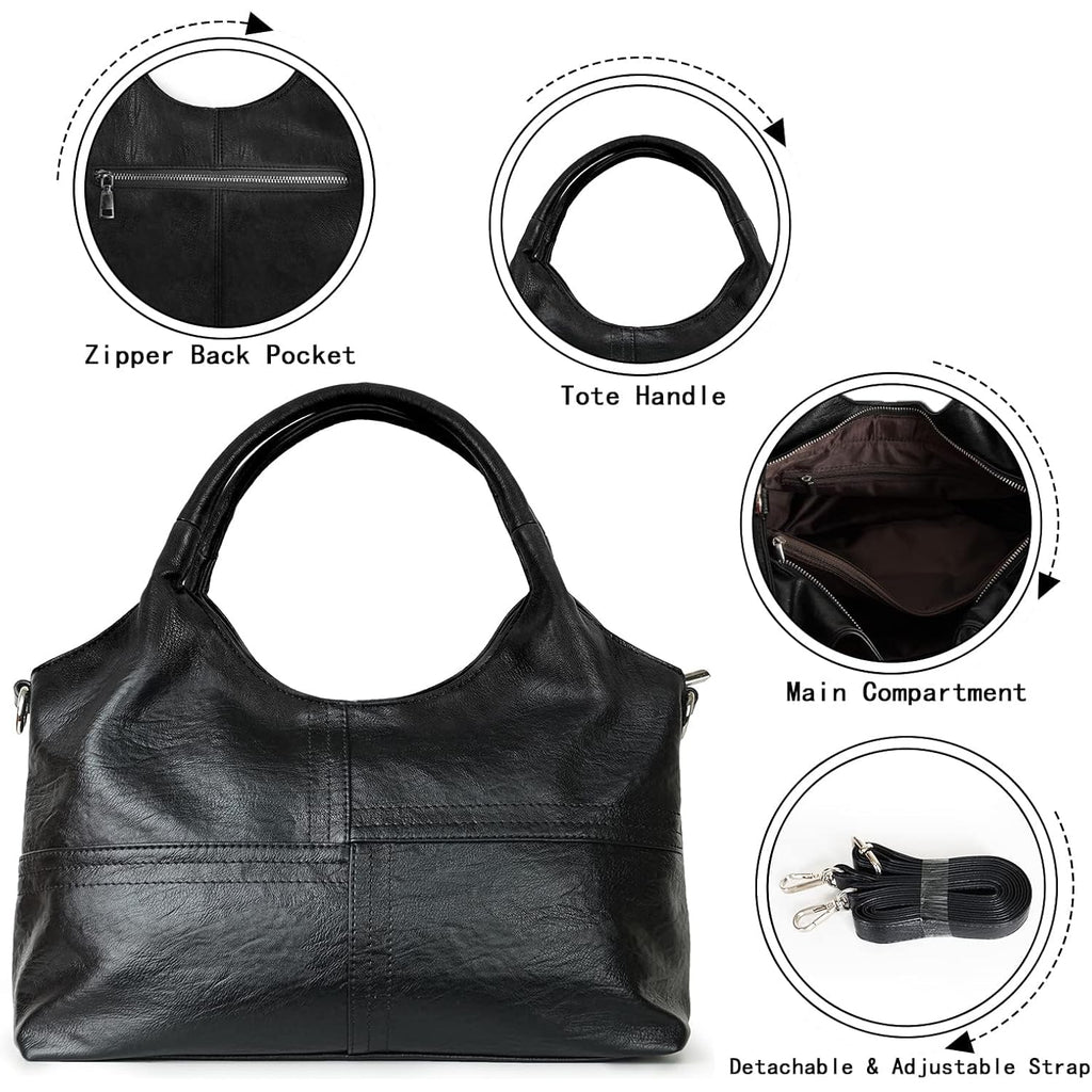Medium Vegan Leather Purses For Women With Detachable Satchel Strap, Ladies Handbags, Tote Hobo Bags With Two-Handle