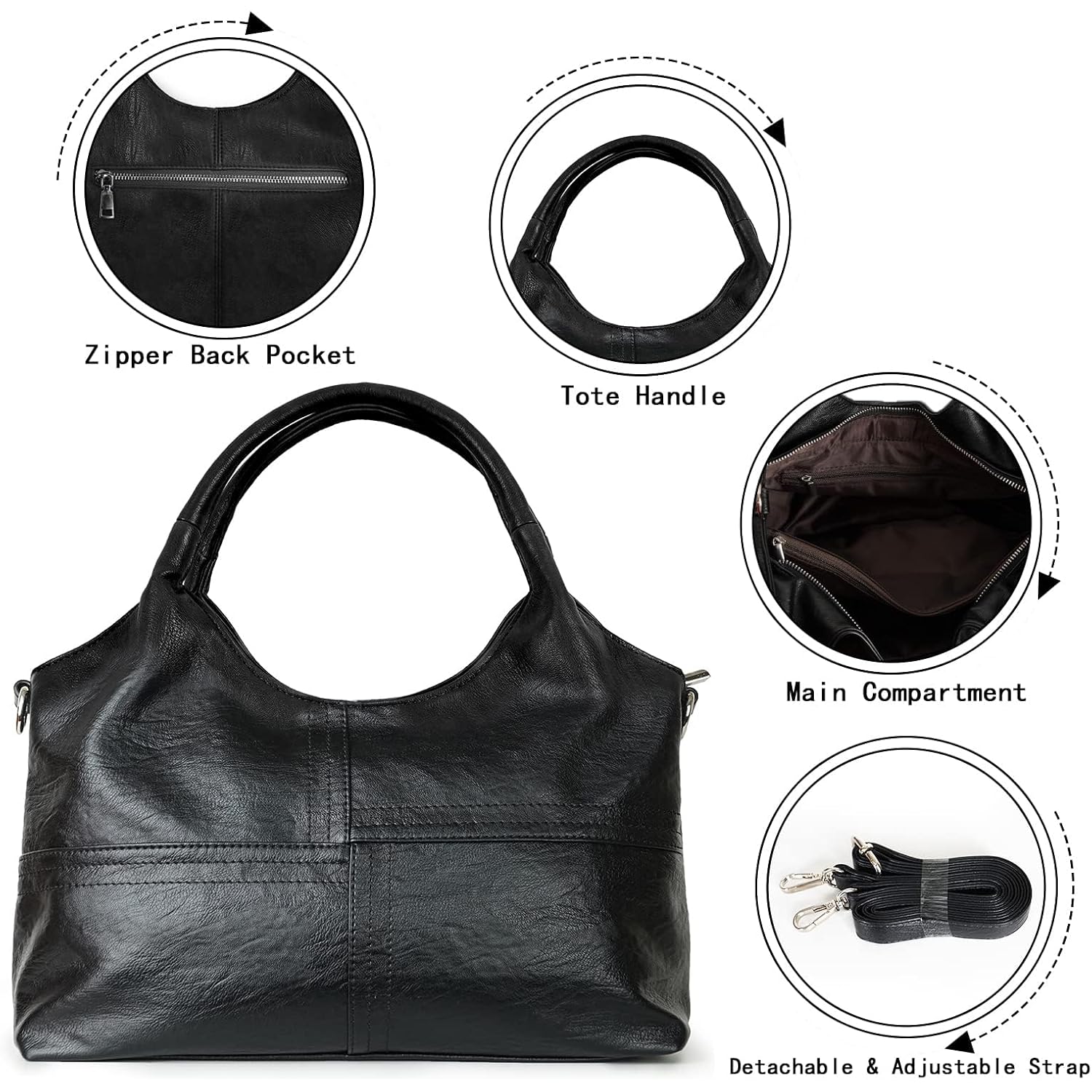 Medium Vegan Leather Purses For Women With Detachable Satchel Strap, Ladies Handbags, Tote Hobo Bags With Two-Handle