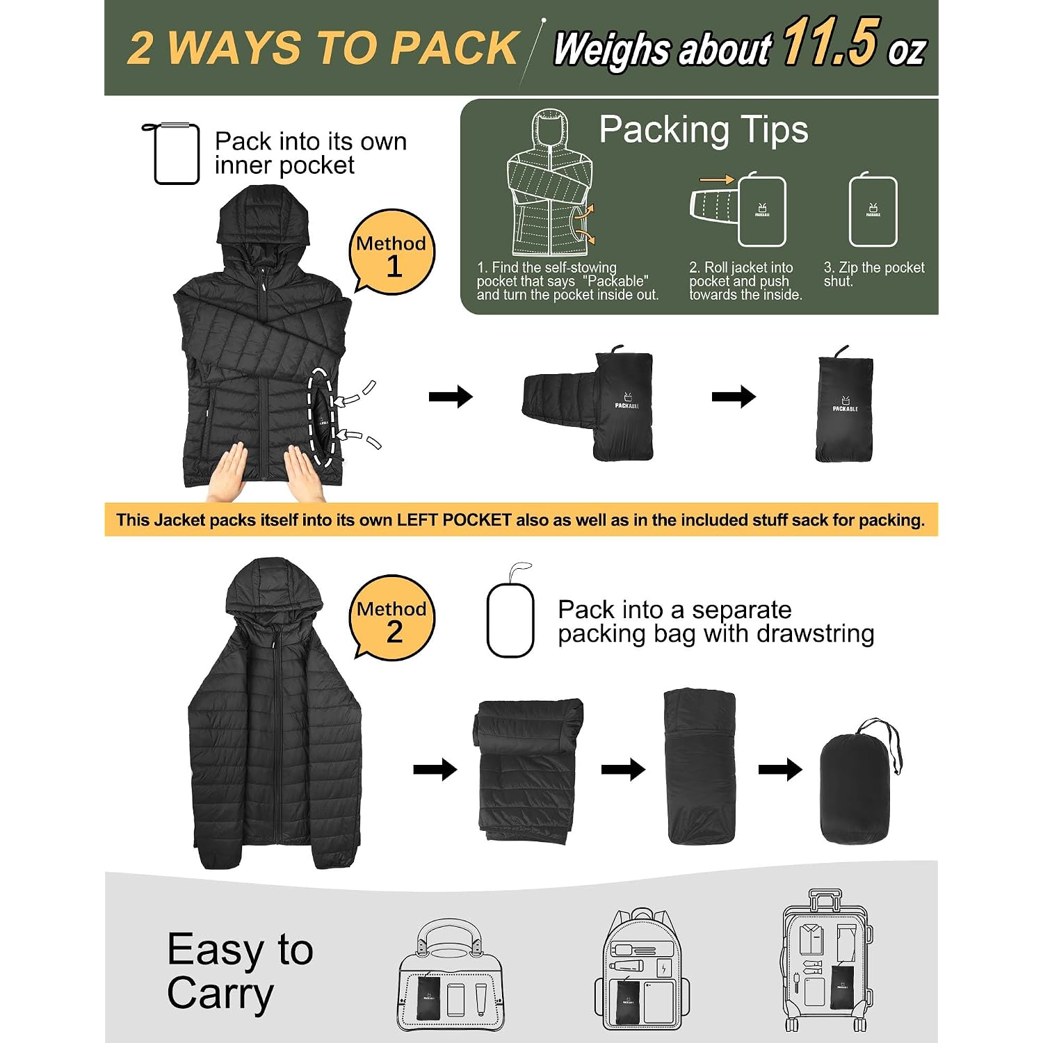 Outdoor Ventures Women'S Packable Lightweight Full-Zip Puffer Jacket With Hood Quilted Winter Coat